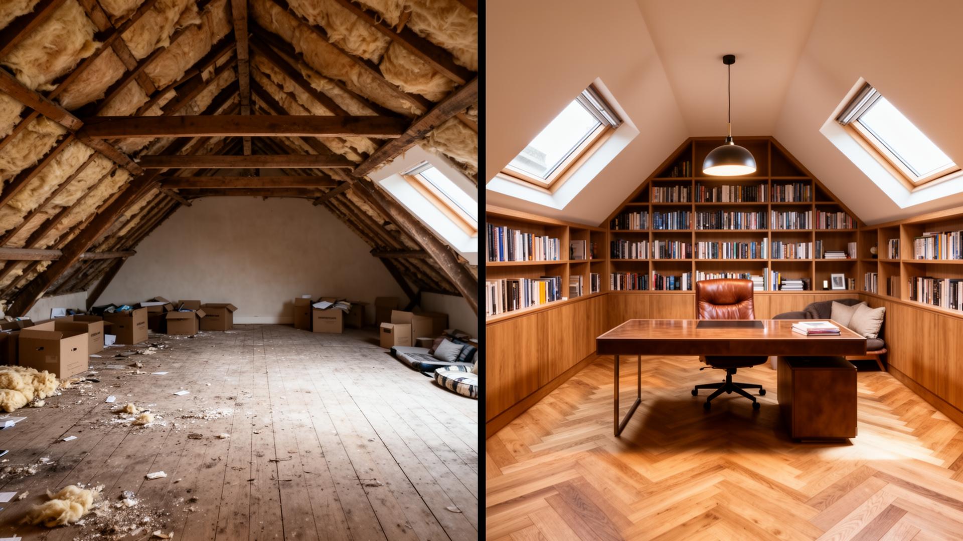 Attic conversion Dublin before and after — Clontarf home office by RSM Construction