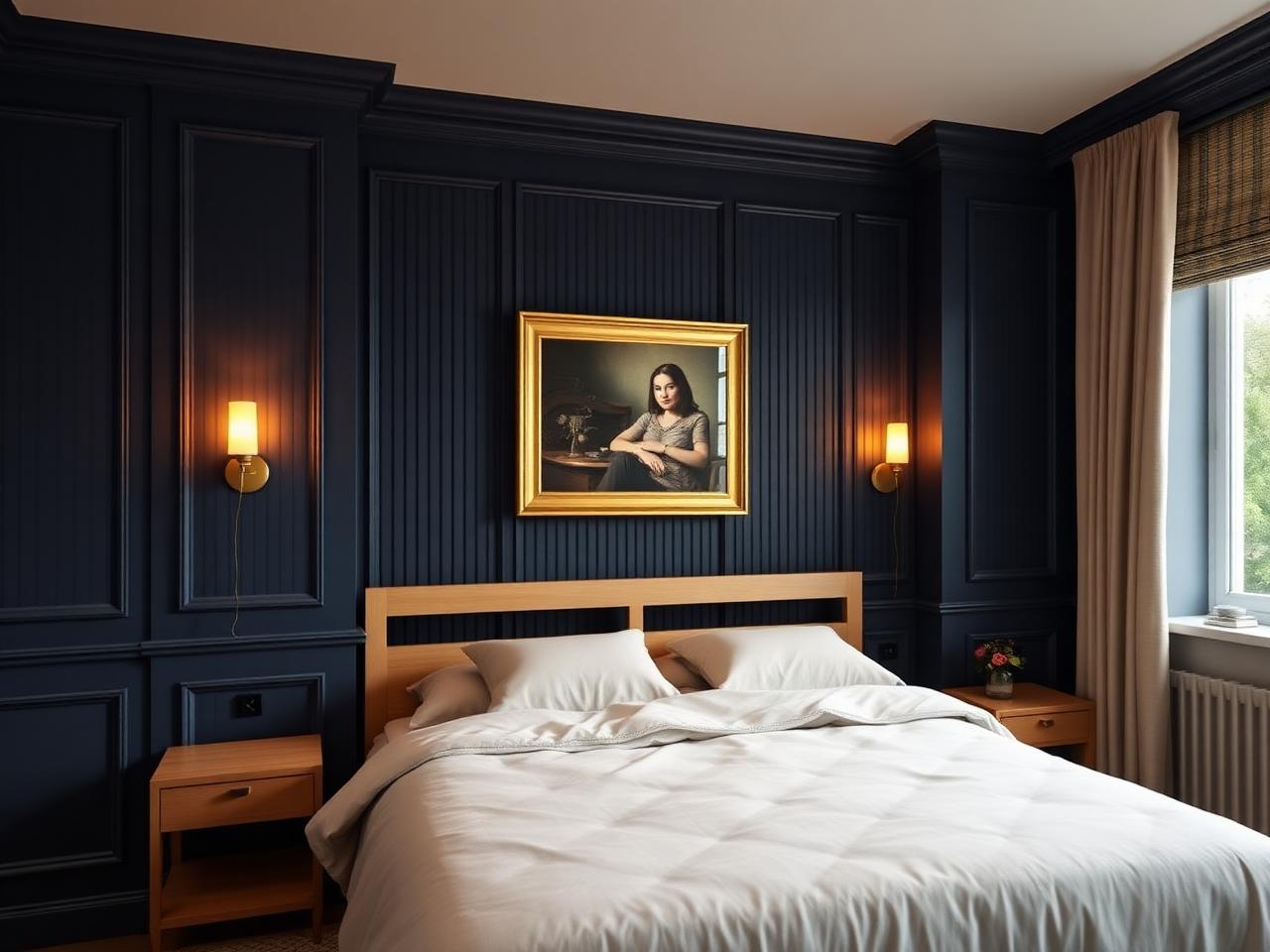 Navy fluted wall panelling bedroom feature wall Dublin by RSM Construction