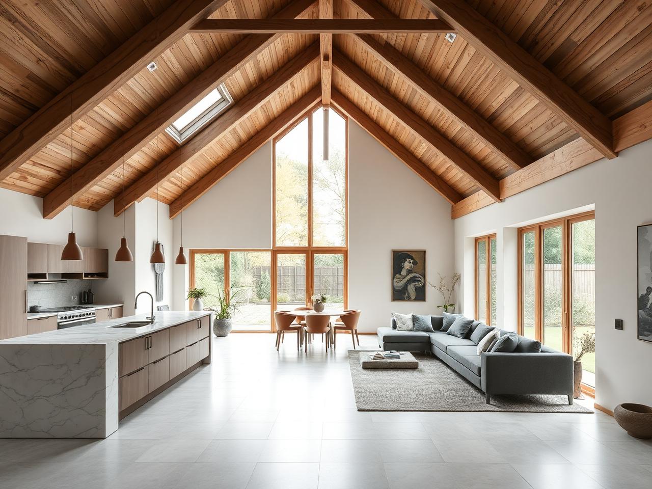 Vaulted open-plan living-kitchen complete renovation 1970s Dublin bungalow by RSM Construction