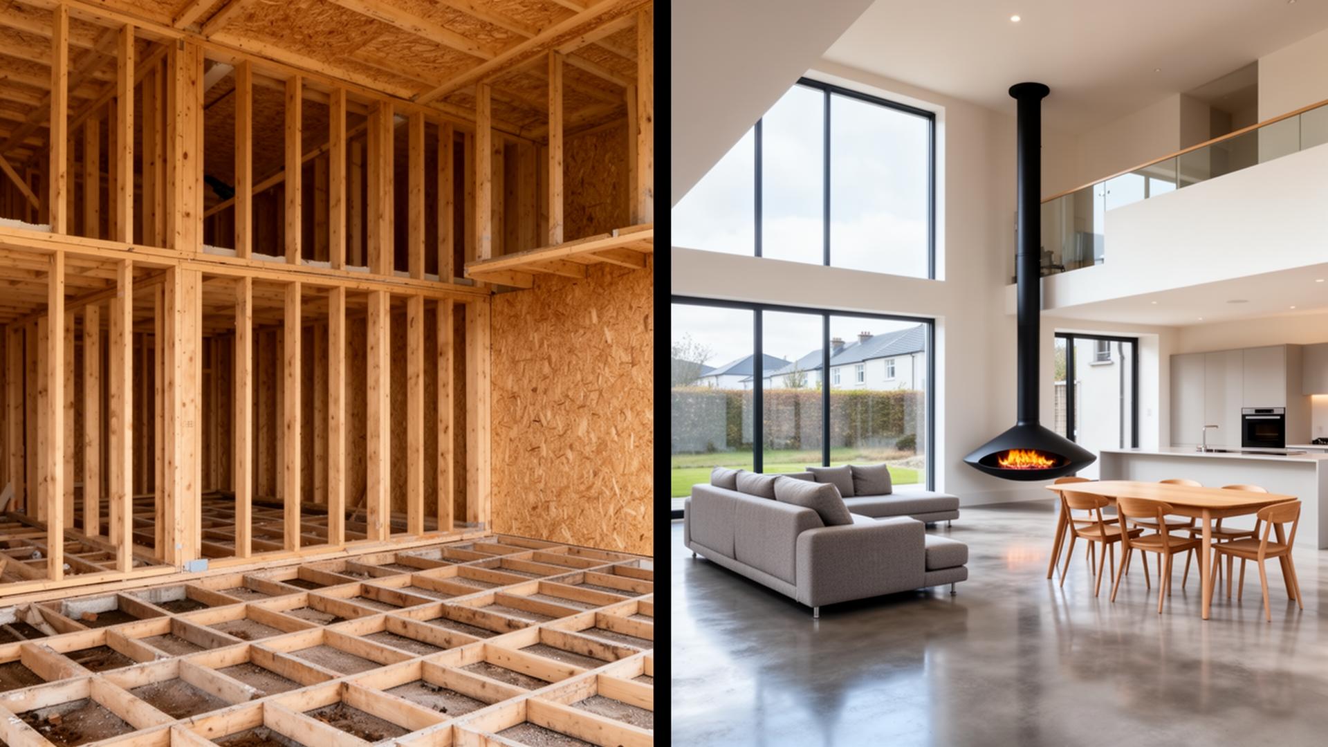 New house build Dublin before and after — Stepaside double height by RSM Construction