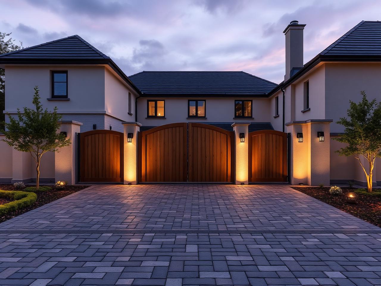 Granite cobble driveway and oak gates built by Dublin builders RSM Construction