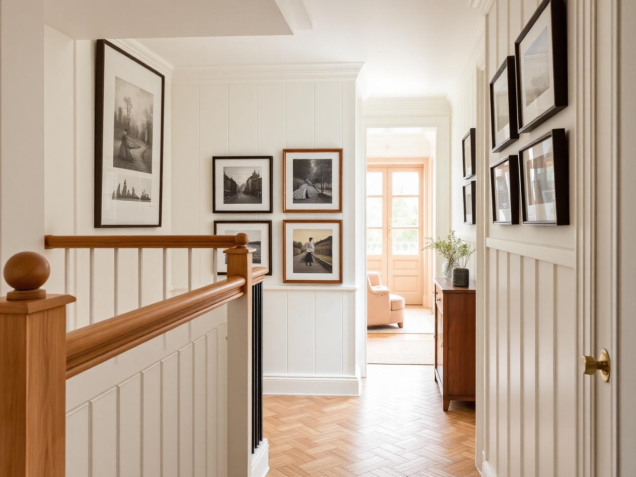 Shaker wall panelling staircase Dublin with oak handrail by RSM Construction
