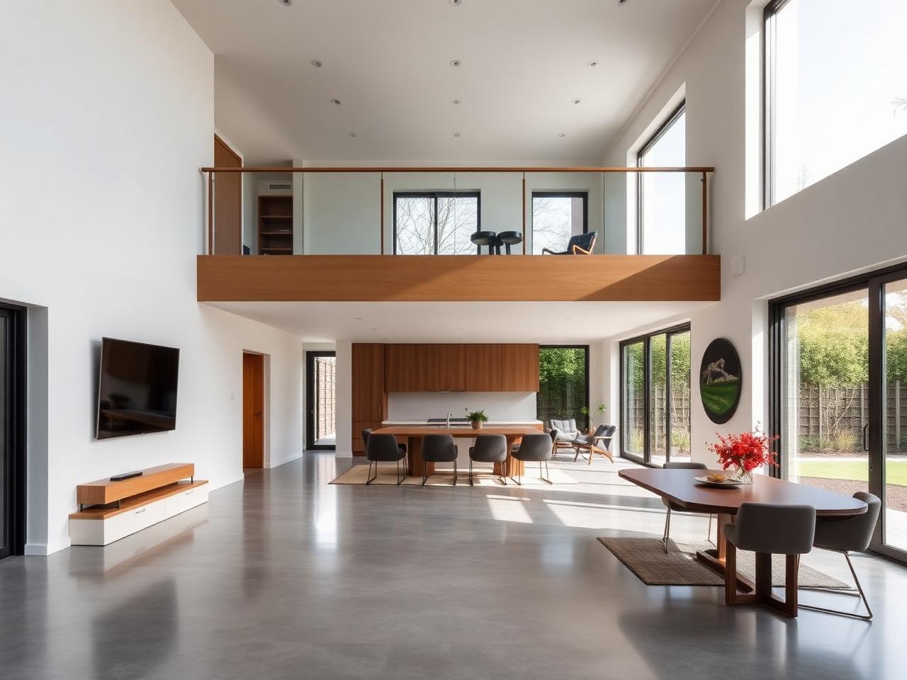 Double-height new build interior Dublin with mezzanine and concrete floor by RSM Construction