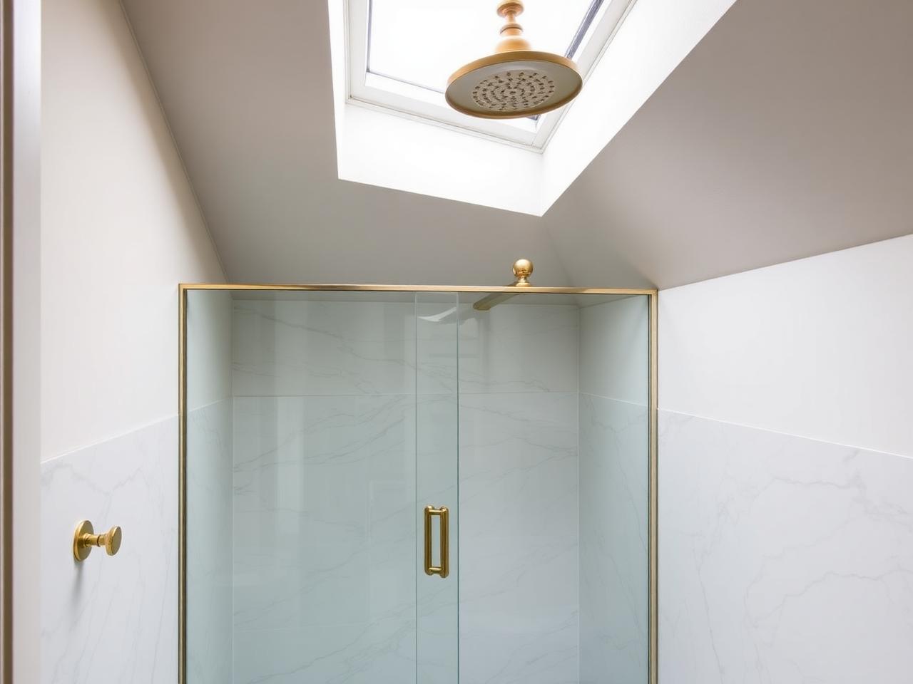 Attic ensuite shower installation Dublin with fluted glass and Velux skylight by RSM Construction