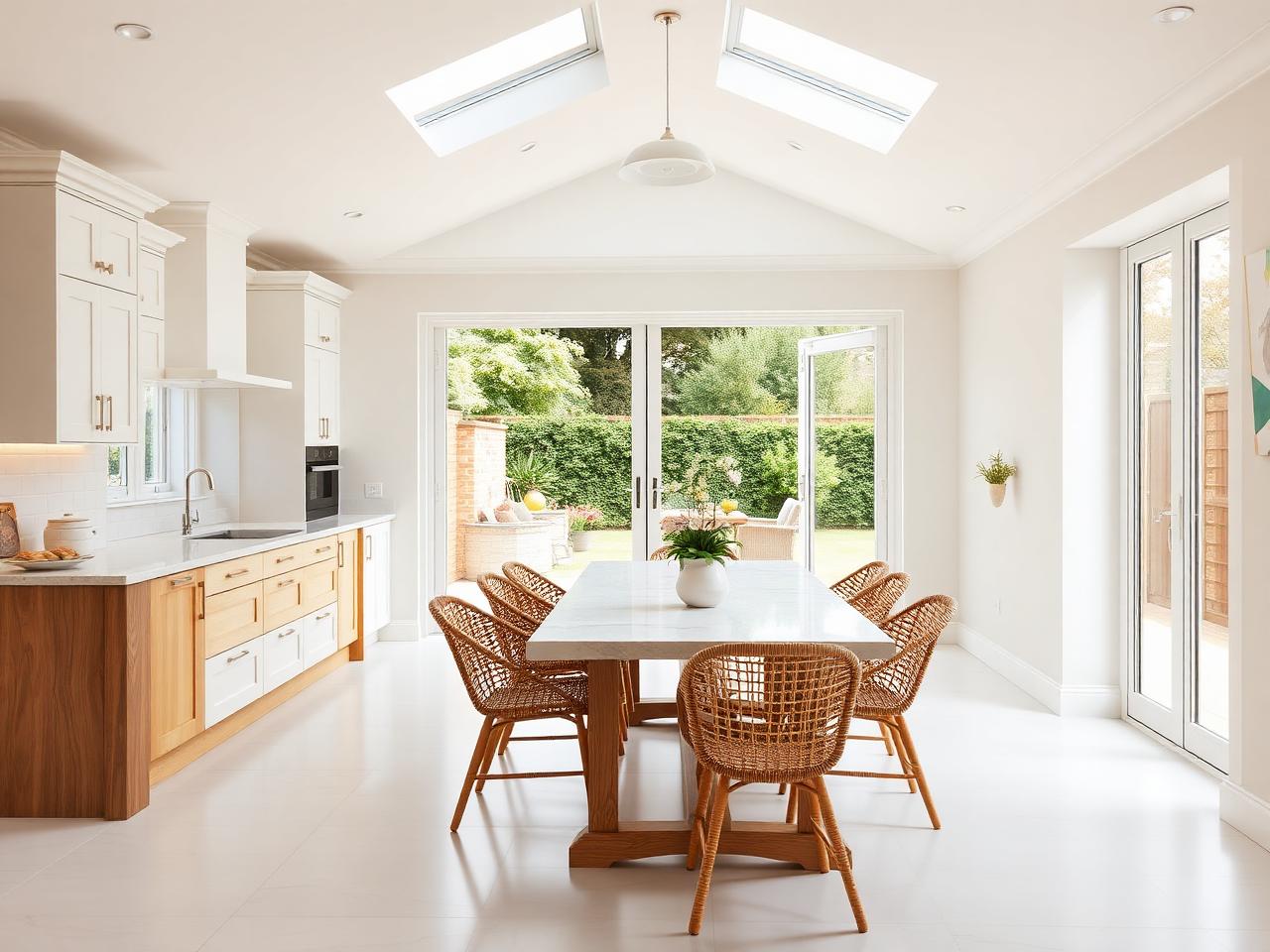 Open-plan kitchen-diner renovation Dublin with vaulted ceiling and bifold doors by RSM Construction