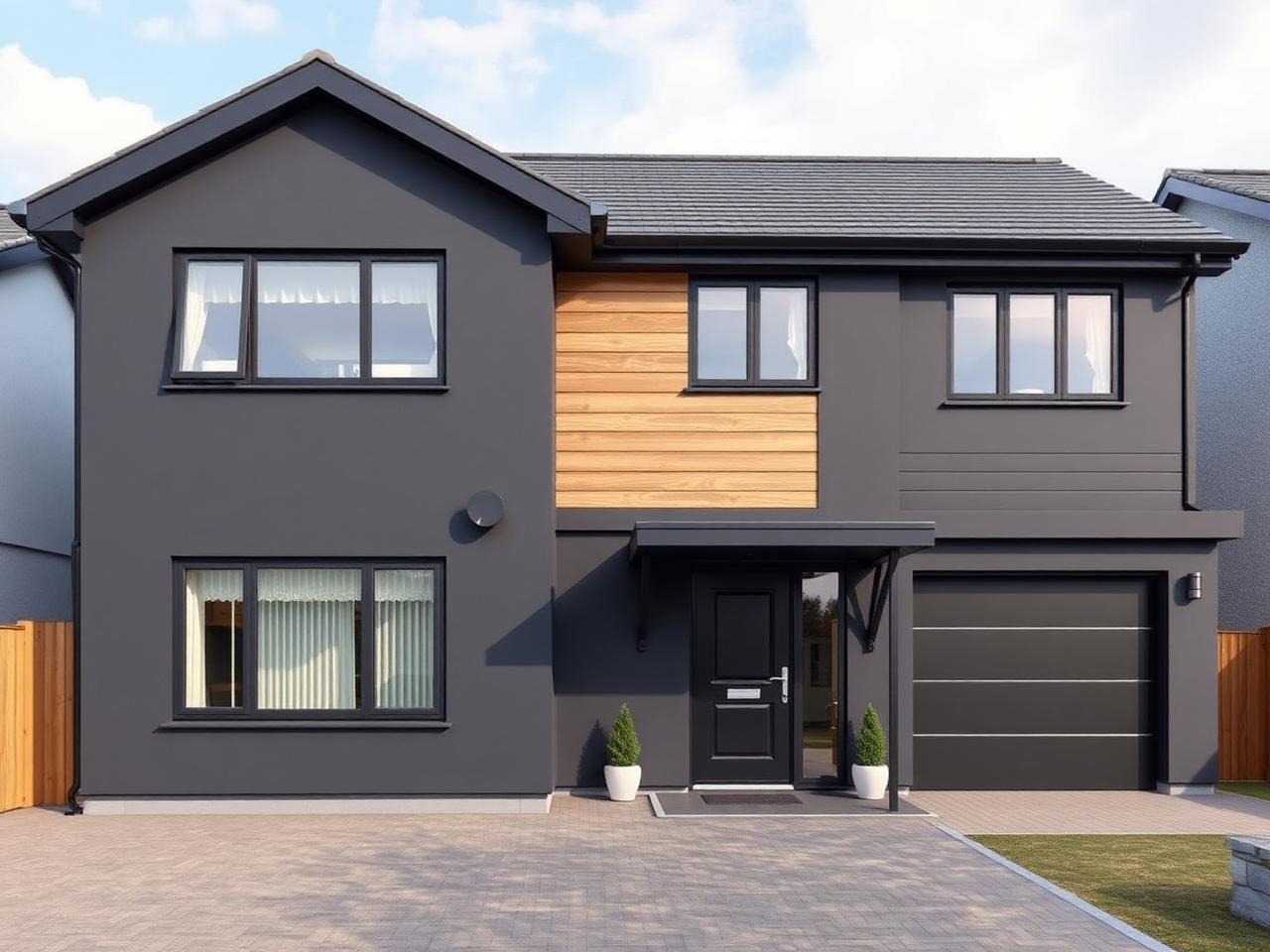 Modern two-storey new build house exterior Dublin with timber feature cladding by RSM Construction