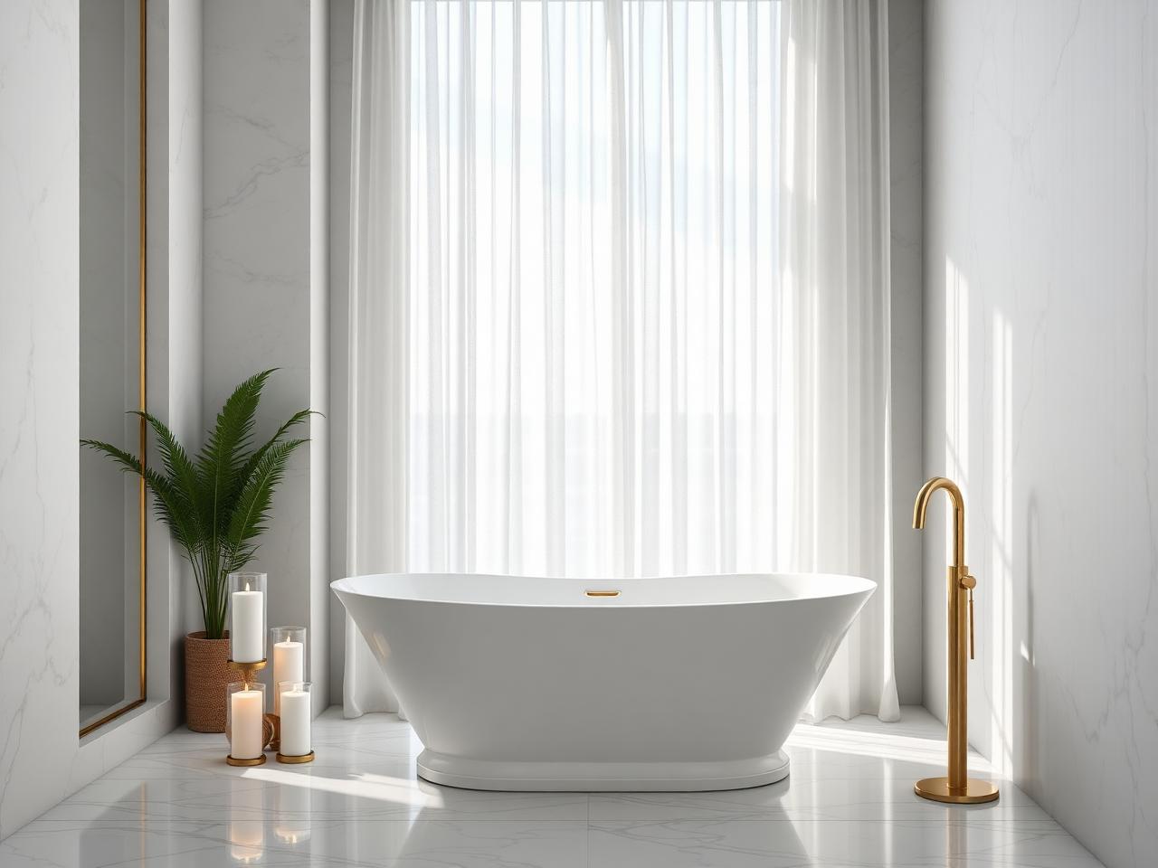 Freestanding bathtub bathroom renovation Dublin with marble walls and brass tap by RSM Construction