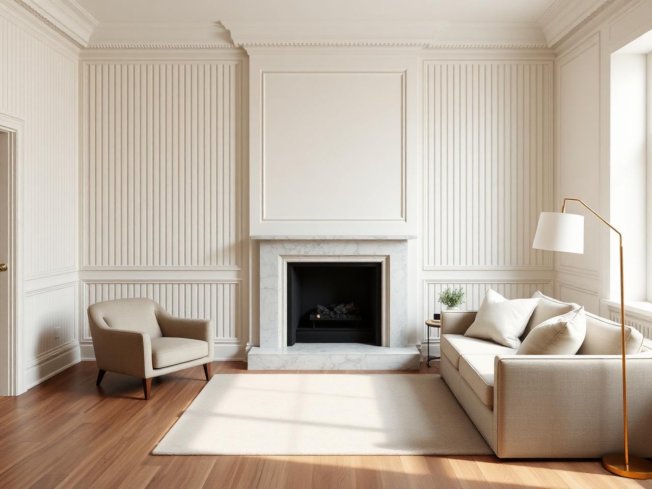 Cream tongue and groove wall panelling living room Dublin by RSM Construction