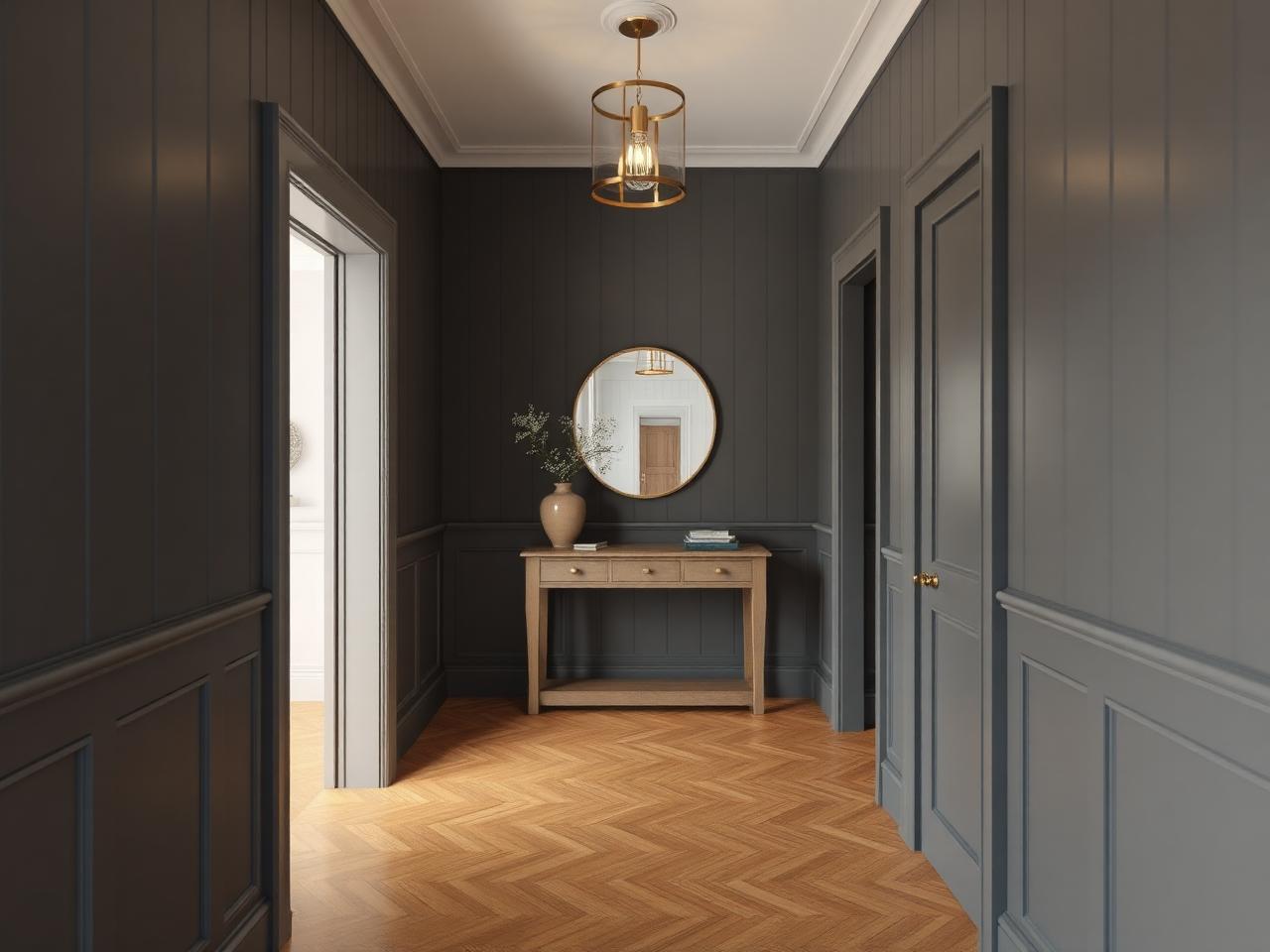Charcoal board and batten wall panelling hallway Dublin by RSM Construction