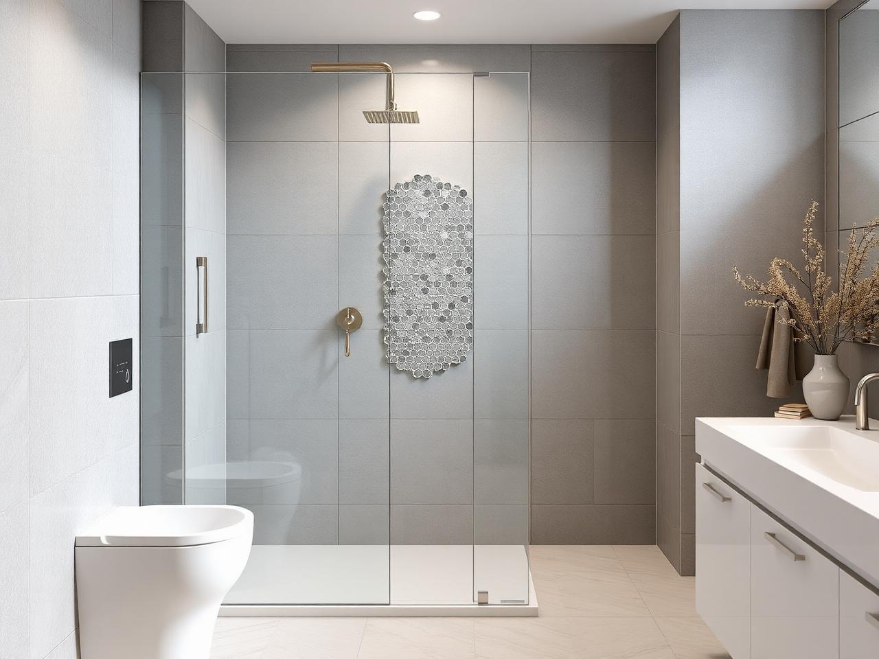 Premium glass shower enclosure installation Dublin with hexagon mosaic feature by RSM Construction