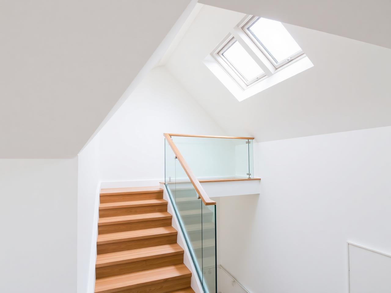 Attic conversion staircase Dublin with oak treads and glass balustrade by RSM Construction