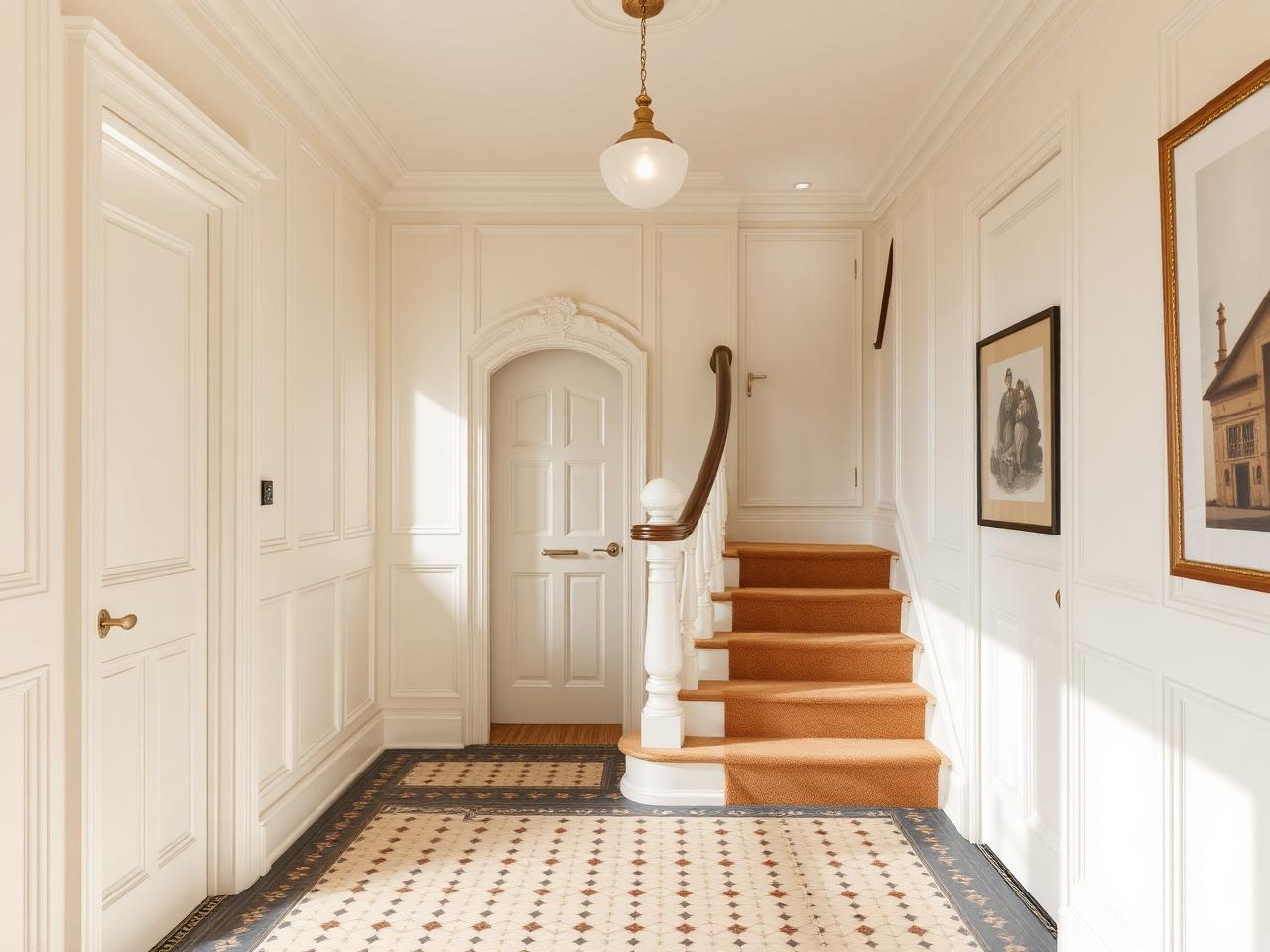 Restored period hallway with encaustic tile floor complete renovation Dublin by RSM Construction