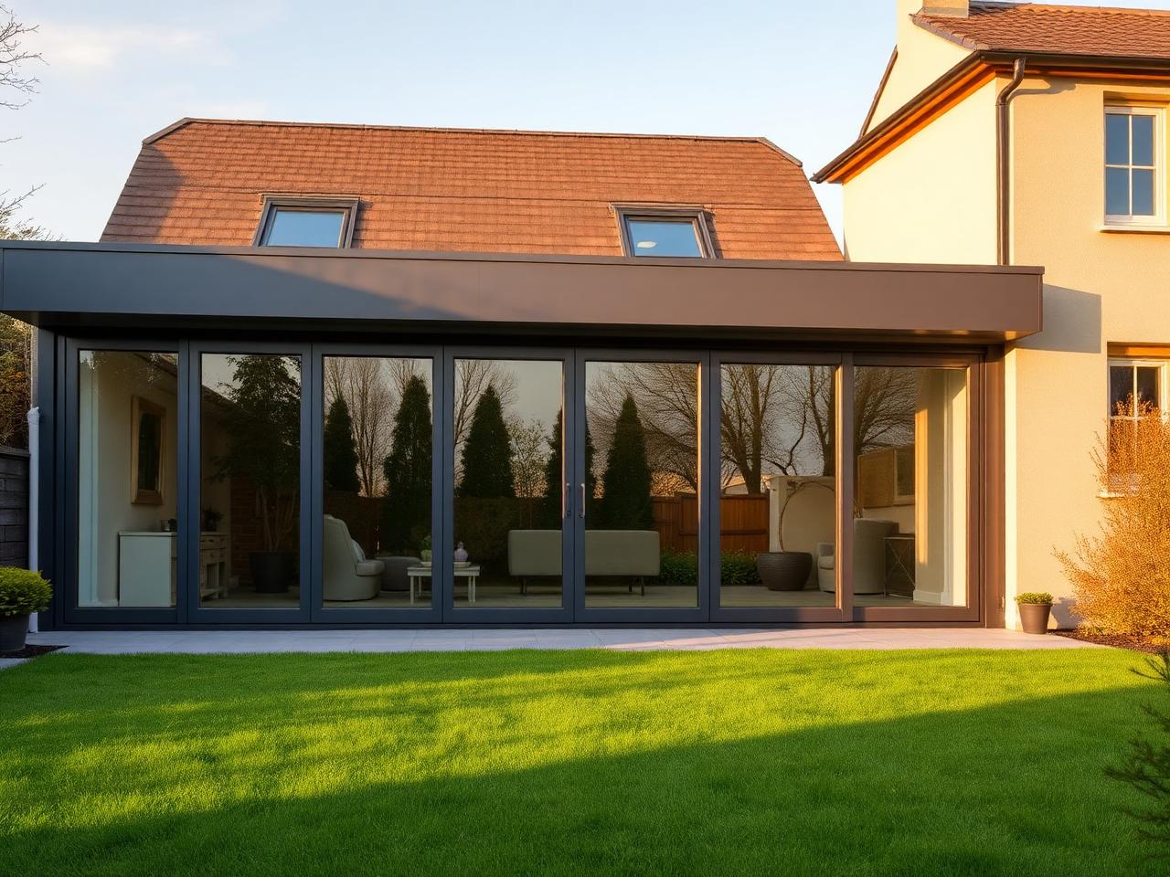 Flat-roof rear home extension Dublin with sliding glass doors to garden by RSM Construction