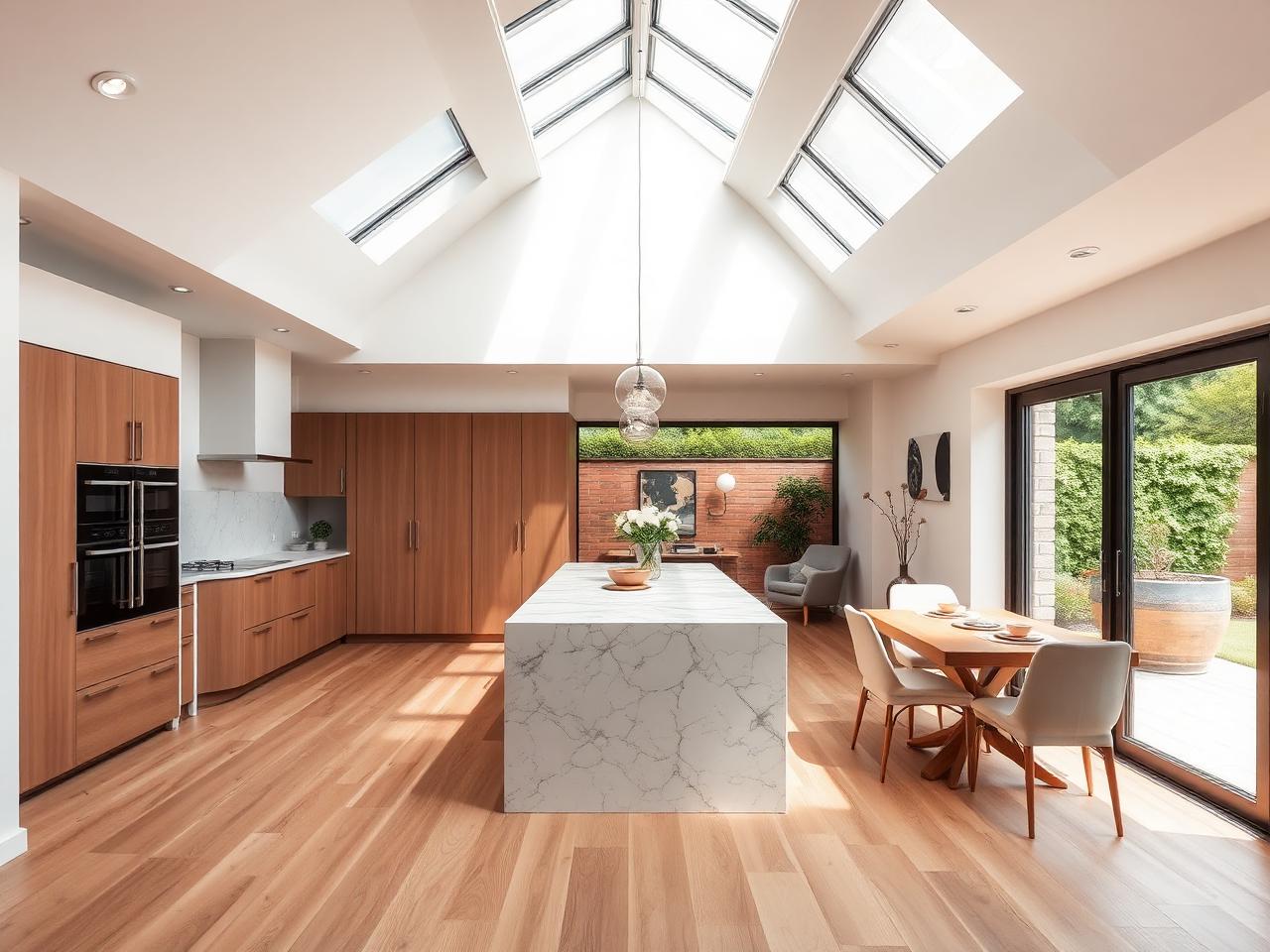 Renovated open-plan kitchen and dining complete house renovation Dublin by RSM Construction