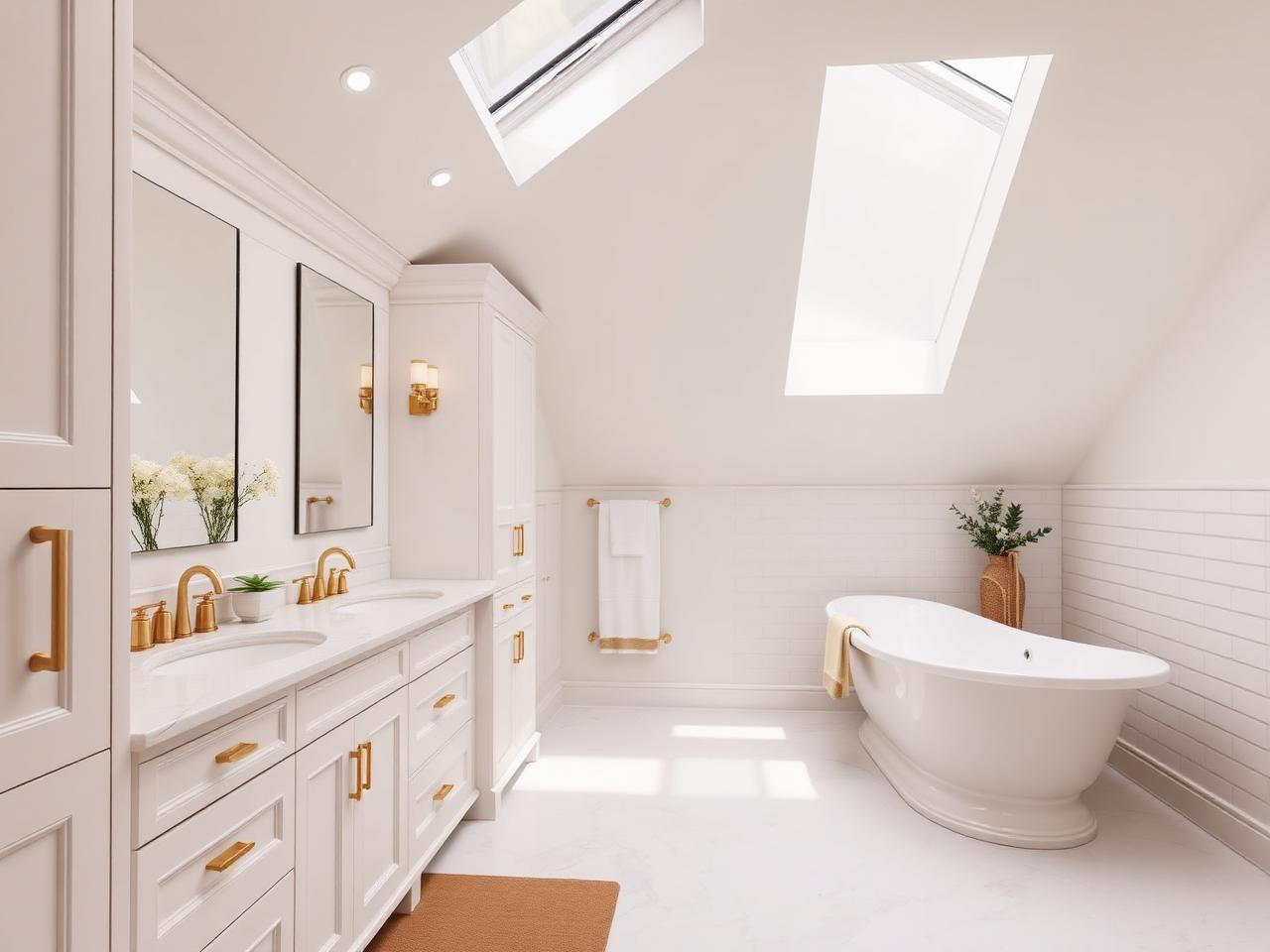 Family bathroom renovation Dublin with double vanity and Velux skylight by RSM Construction