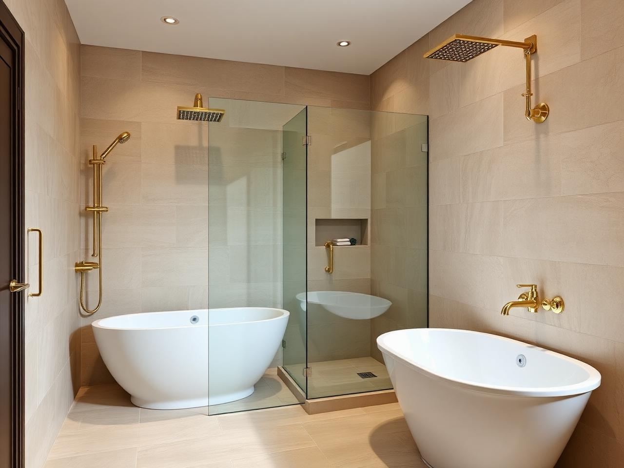 Walk-in shower beside freestanding bath installation Dublin in a master bathroom by RSM Construction